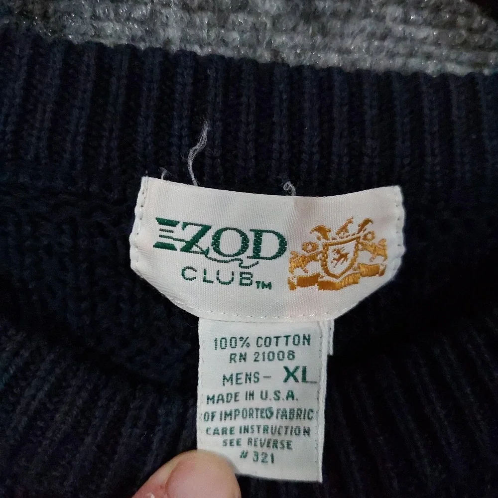 Vintage IZOD Sweater Mens XL Navy Cotton Crewneck Aztec Geometric Knit Made USA